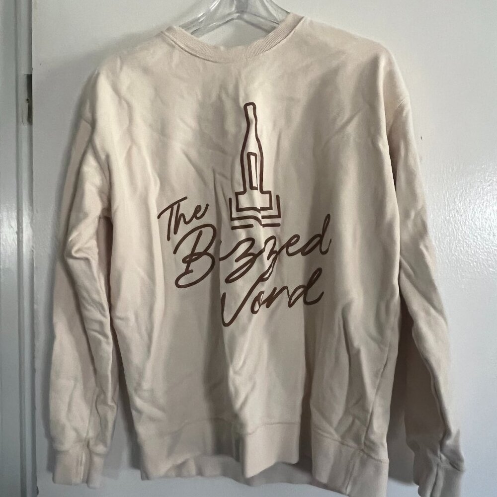 “The Buzzed Word” Wine Graphic Crewneck Sweatshirt – Cream/Beige – Size __L